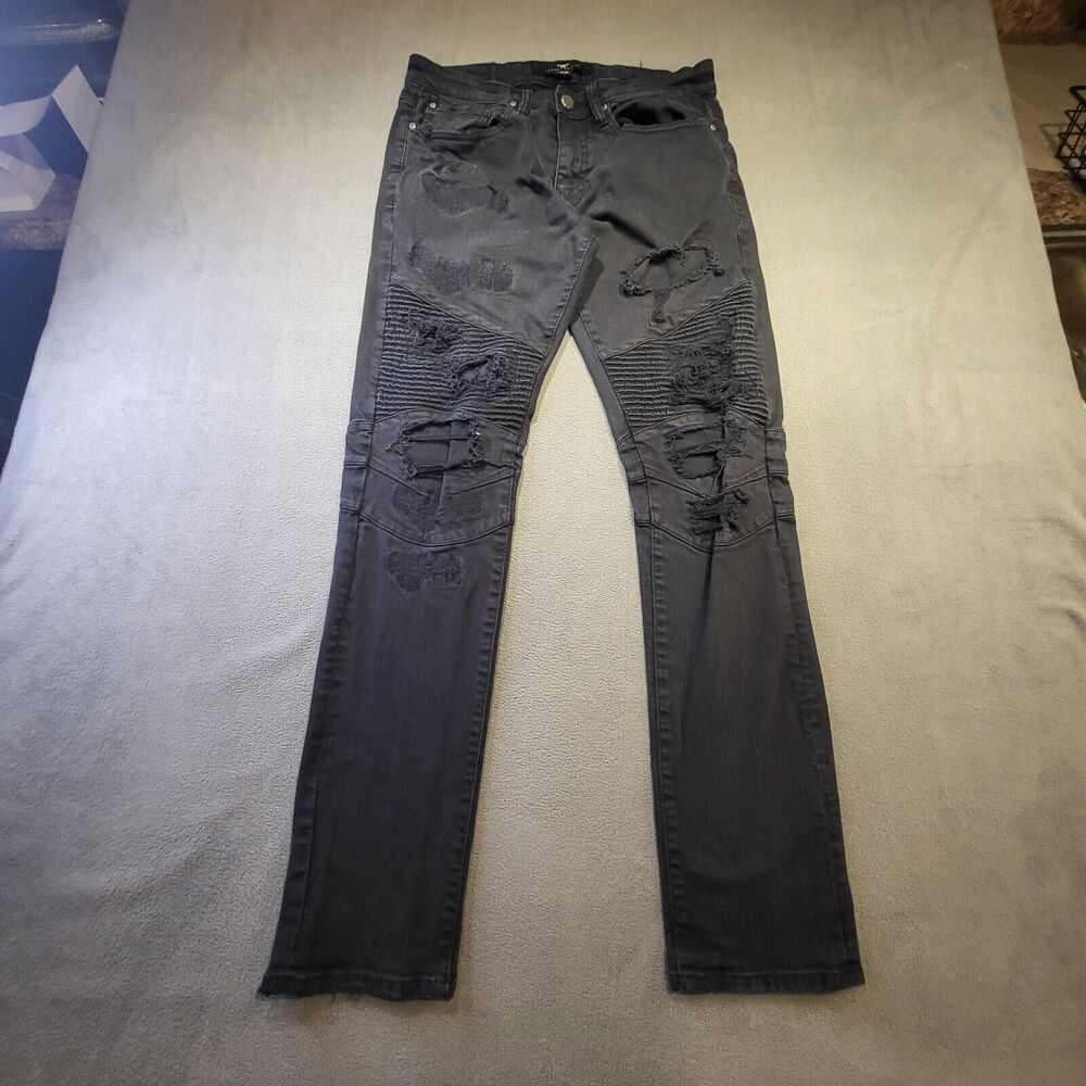 Jordan Craig Mens 32x32 Moto Baggy Straight Leg Black Jeans Distressed